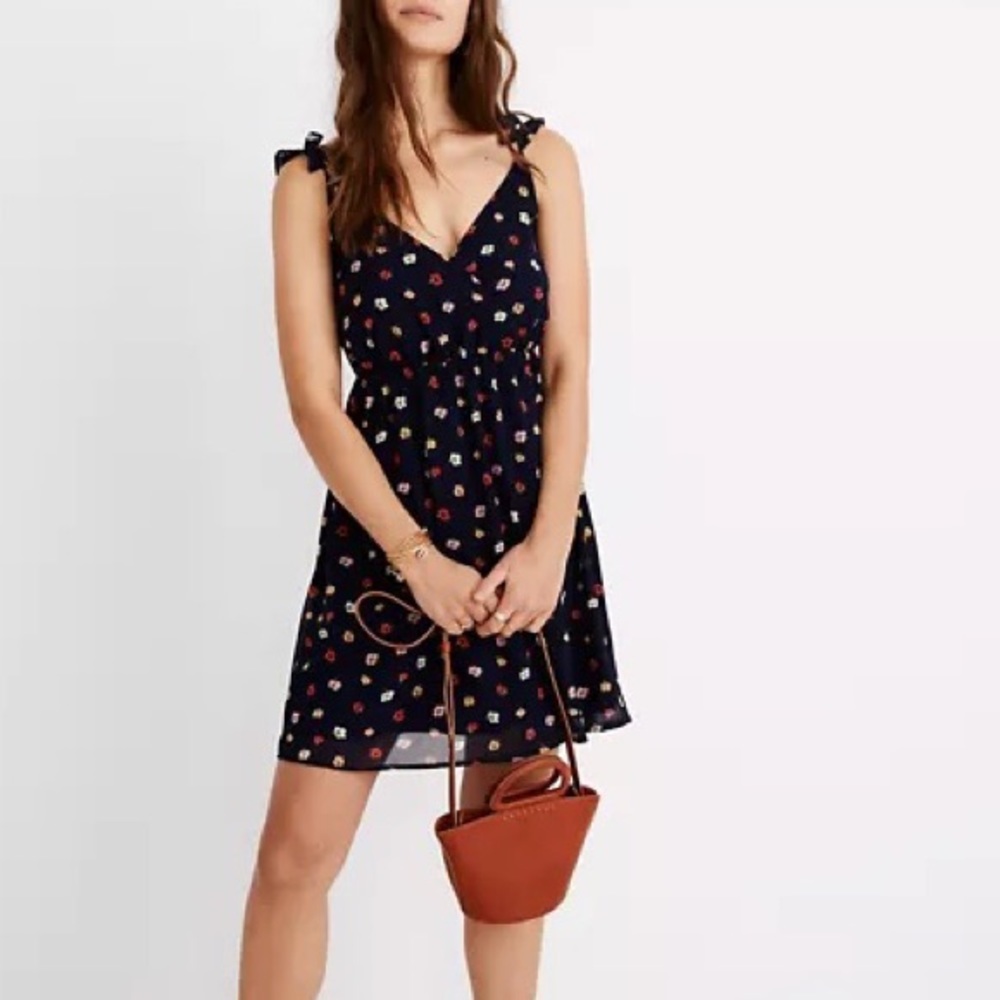 madewell ruffle strap wrap dress confetti floral